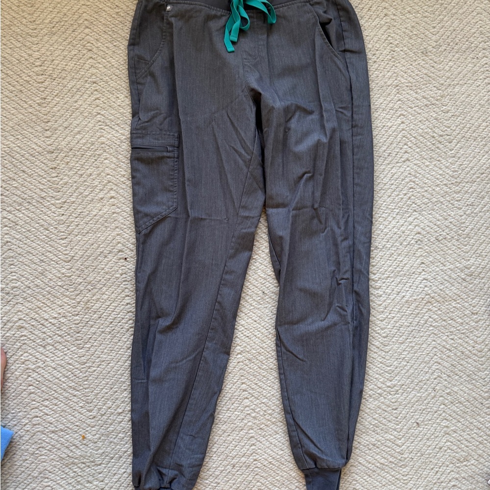 Gray Jogger Pants with Teal Accents